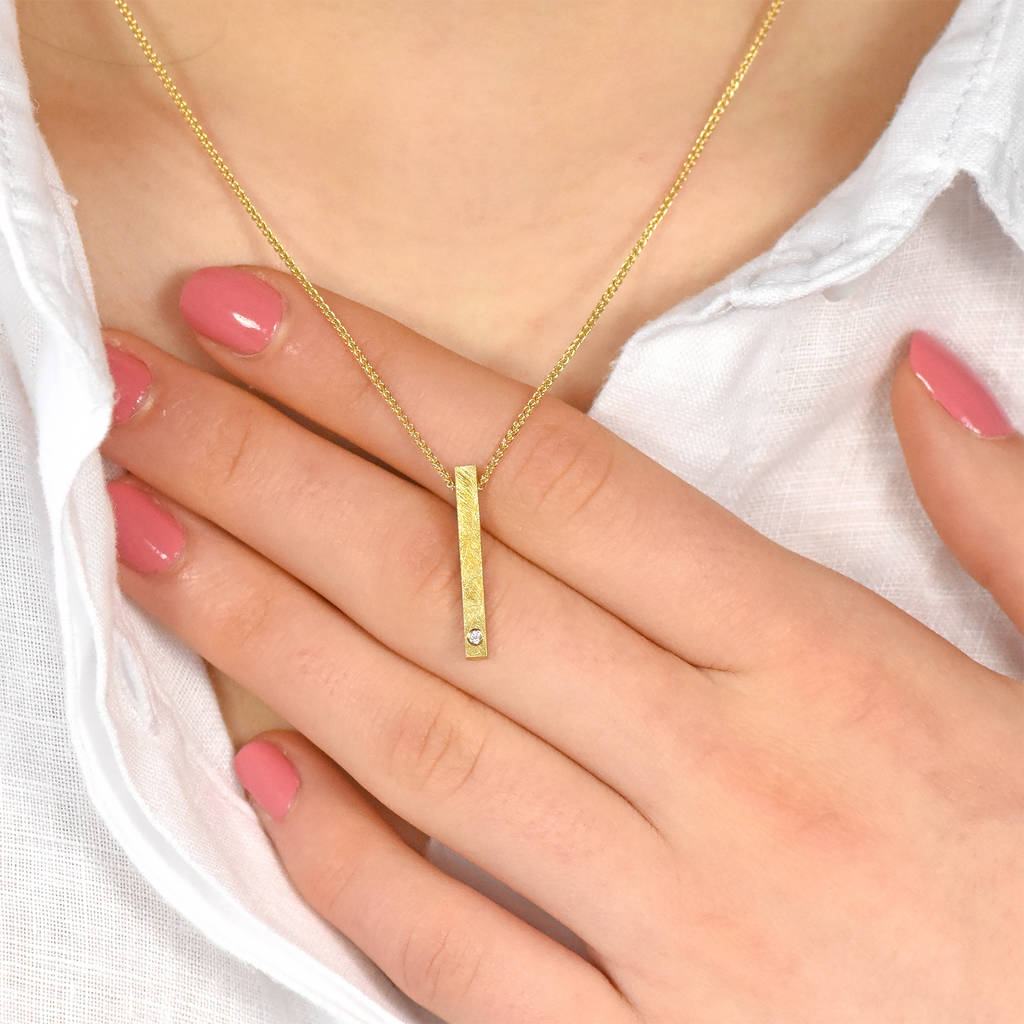 18ct Gold Bar Necklace With Diamond Eco Friendly By Lilia Nash Jewellery 5775