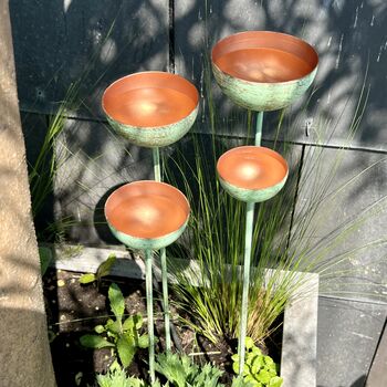 Set Of Four Verdigris Raincatcher Garden Sculptures, 5 of 9