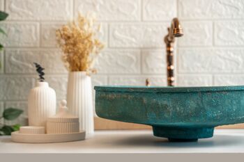 Verdigris Patina Solid Copper Vessel Sink, Artisan Round Basin For Kitchen And Bathroom, 7 of 8