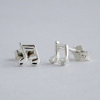 Sterling Silver Musical Note Stud Earrings, 2 of 12