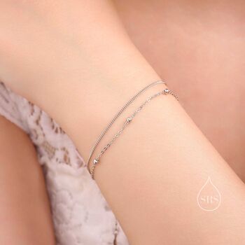 Sterling Silver Double Layer Satellite Chain Bracelet, 5 of 11