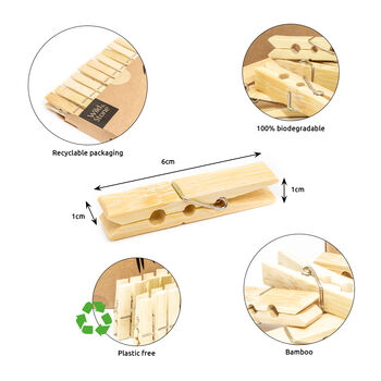 Bamboo Laundry Pegs Biodegradable 20 Pack, 4 of 8