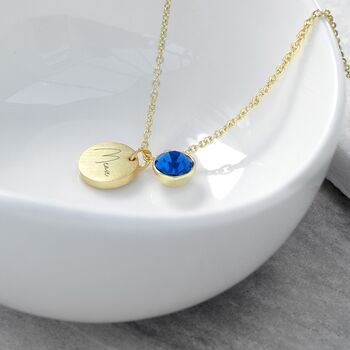 Personalised Gold Birthstone Crystal And Disc Necklace, 2 of 12