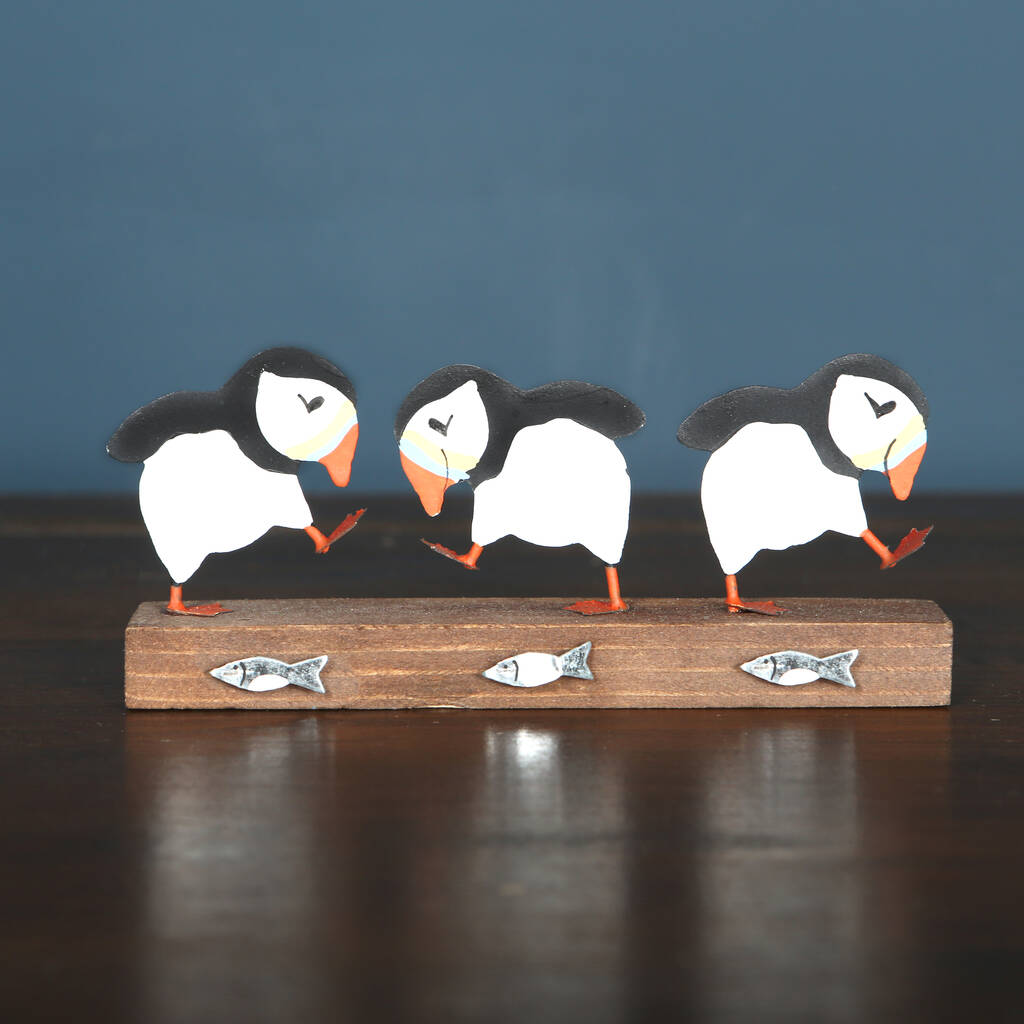Trio Puffin Party Freestanding Decoration, 1 of 3