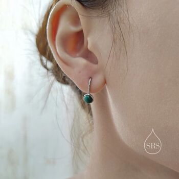 Genuine Malachite Drop Earrings In Sterling Silver, 7 of 10