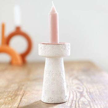 Stamped White And Terracotta Candlestick Holder, 10 of 10