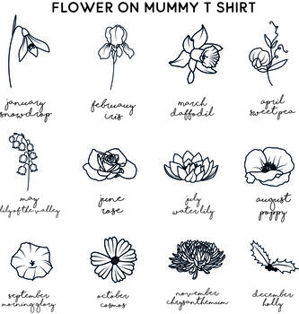 Mummy/Daughter Personalised Birth Flower T Shirt Set, 5 of 6