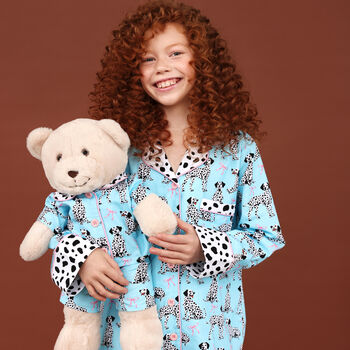 Dalmatian Girls Blue Pyjama Set With Matching Teddy Bear, 3 of 5