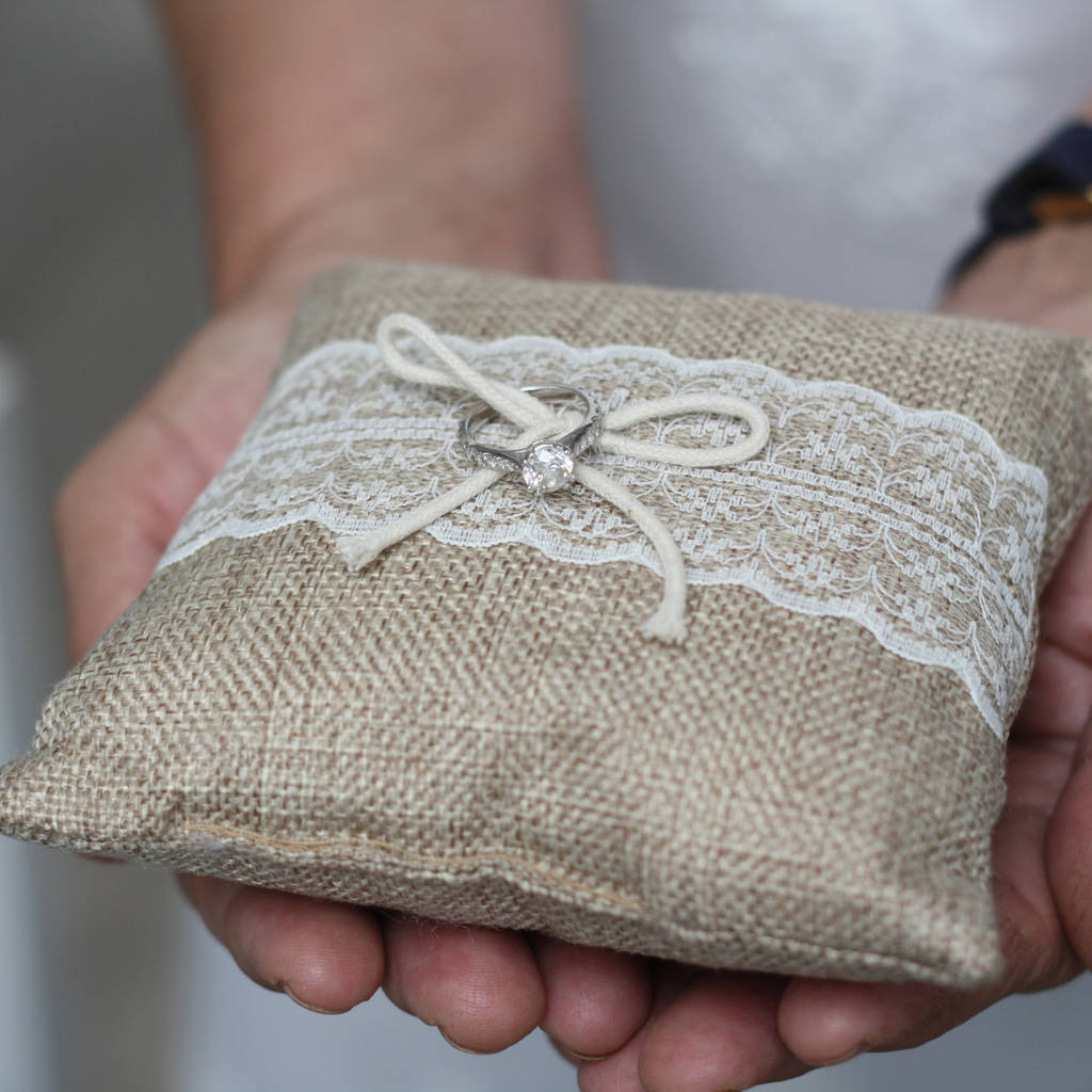 Hessian Lace Wedding Ring Cushion By The Wedding Of My
