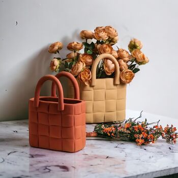 Orange Garden Weave Basket Handbag Vase, 2 of 8