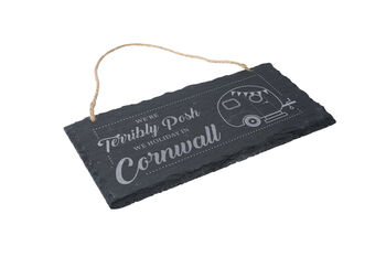 We're Terribly Posh, We Holiday In Cornwall Illustrated Slate Sign, 3 of 4