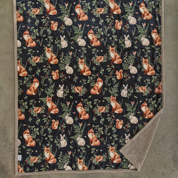 Woodland Wildlife Throw, Forest Animal Print Flannel And Sherpa 140x180cm 41034900, 3 of 3