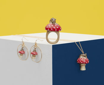 Tiny Mouse On Toadstool Round Drop Earrings, 2 of 2