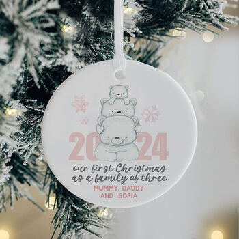 Our First Christmas As A Family Of Three Ceramic Bauble, 2 of 7