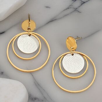 Gold Circle Layered Drop Earrings Gift, 3 of 4