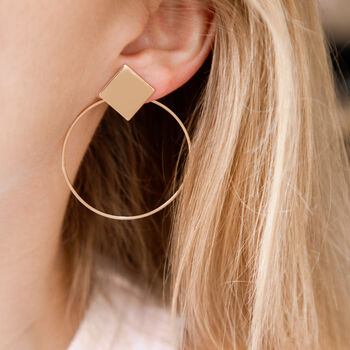 Gold Colour Geometric Large Hoop Earrings, 2 of 3