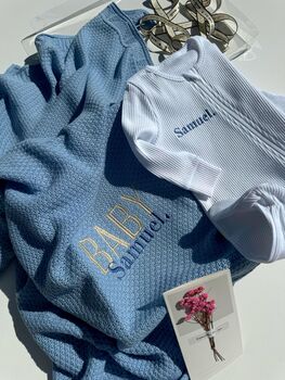 Personalised Blanket + Zip Romper Baby Gift Set For Newborn, 4 of 10