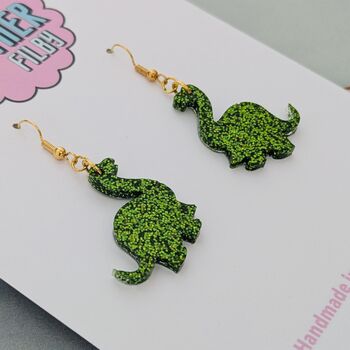 Green Dinosaur Resin Earrings – Bold, Glittery And Handmade, 3 of 4
