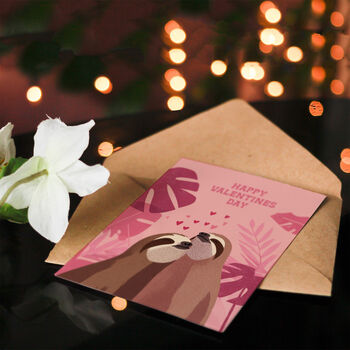 Cute Sloth Couple Hugging And Monstera Plants Valentine's Card, 4 of 6