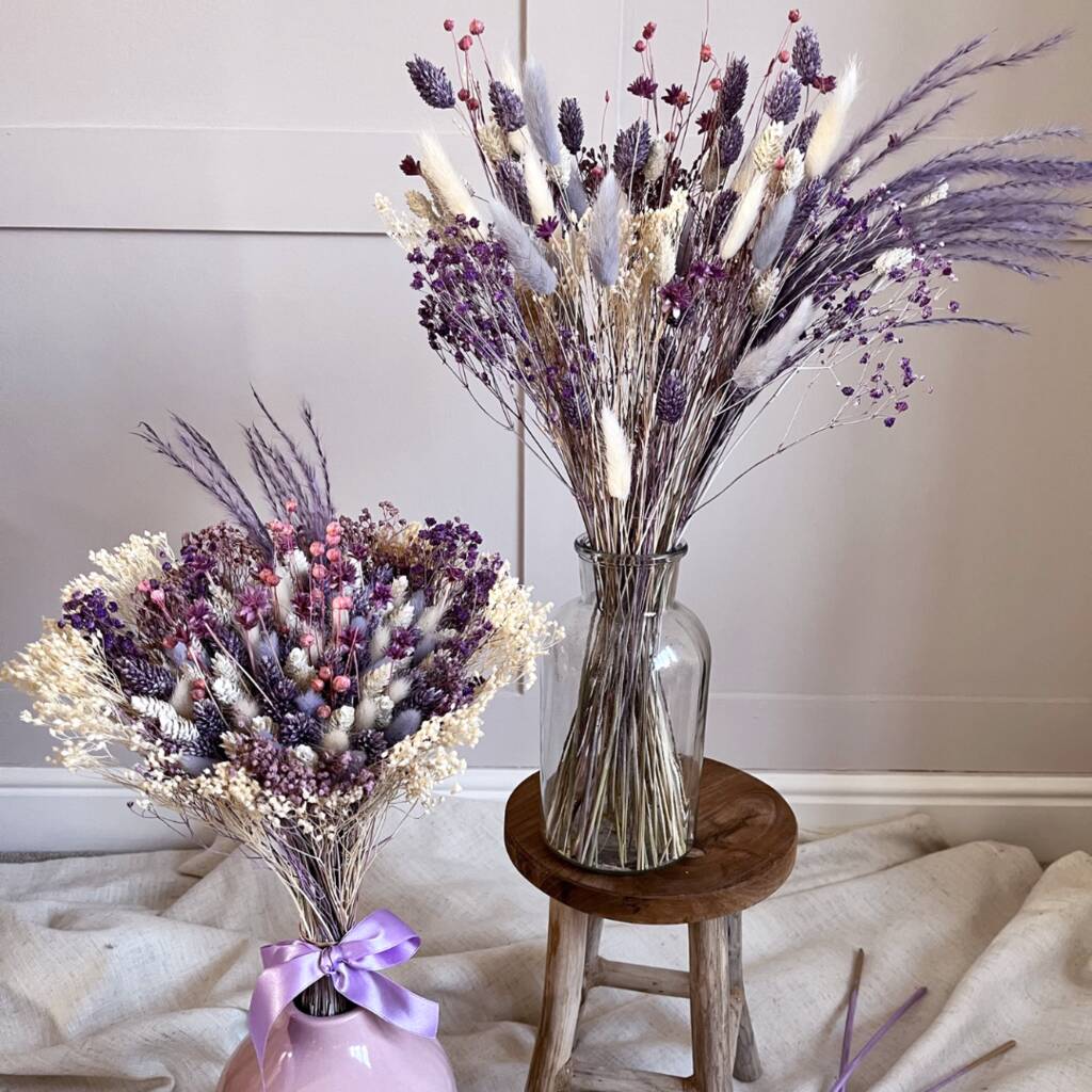 Purple Dried Flower Bridesmaid Bouquet, 1 of 6