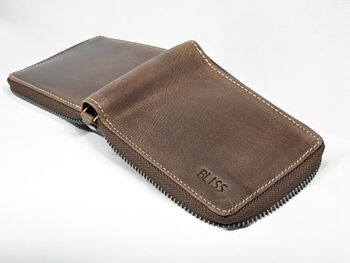 Personalised Round Zipper Leather Wallet For Christmas Gift, 4 of 12