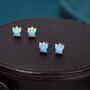 Tiny Blue Opal With Cz Stud Earrings In Sterling Silver, thumbnail 3 of 10