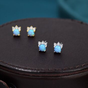 Tiny Blue Opal With Cz Stud Earrings In Sterling Silver, 3 of 10