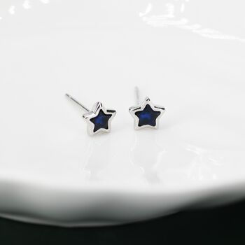 Sterling Silver Darkest Blue Cz Star Stud Earrings, 5 of 12