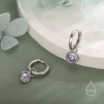 Sterling Silver June Birthstone Alexandrite Crystal Drop Hoop Earrings, 6 of 11