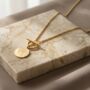 T Bar And Molten Disc 18k Gold Plated Necklace, thumbnail 2 of 4