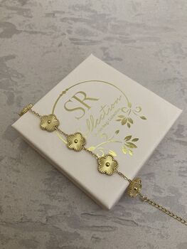Gold Five Leaf Clover Charm Bracelet, 5 of 6