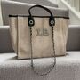 Personalised Beige And Black Large Chain Tote Beach Bag, thumbnail 5 of 9