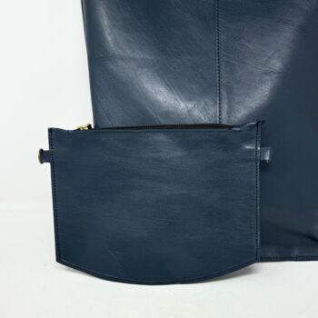 Two Way Carrier Tote Leather Shoulder Bag Navy Blue, 3 of 7