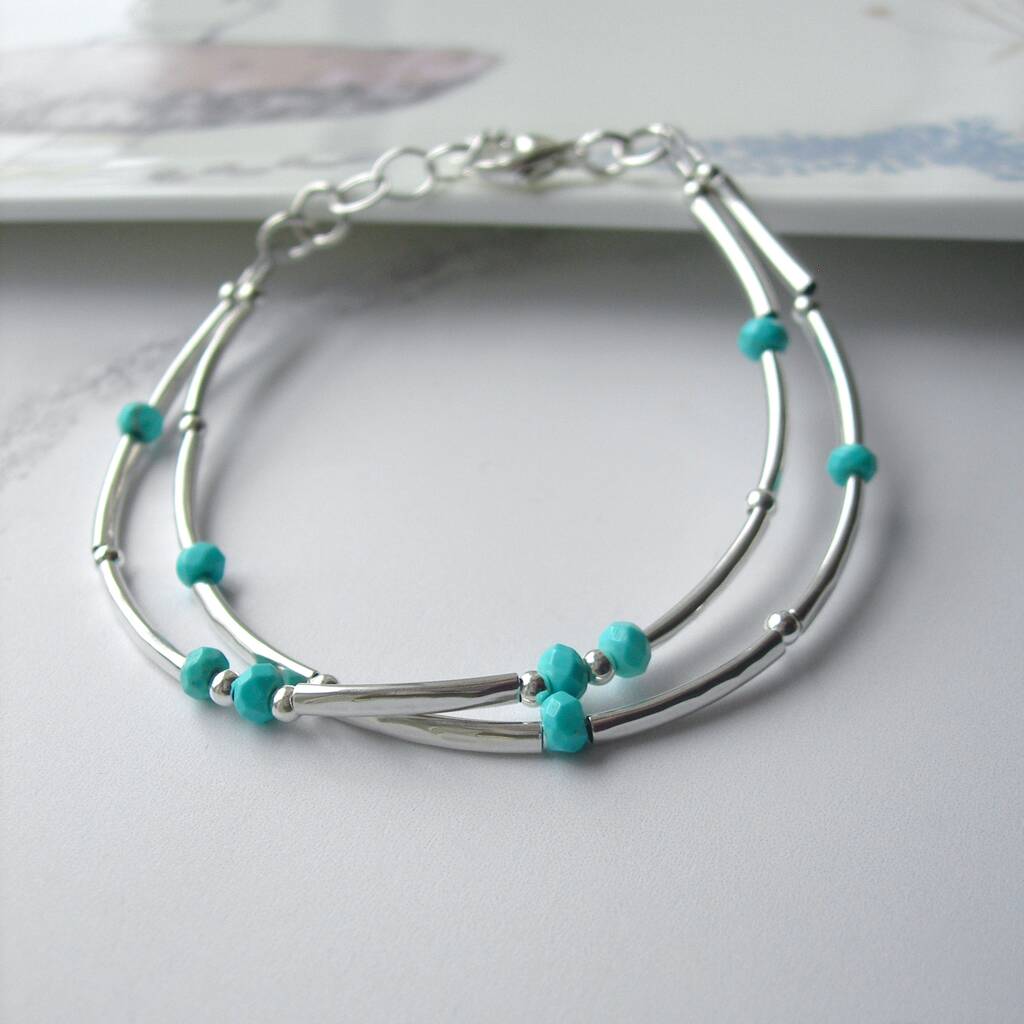 Turquoise And Silver Double Stranded Bracelet By Hazey Designs ...