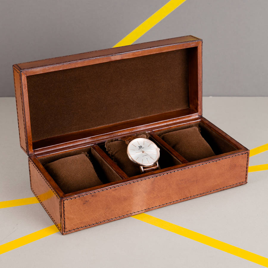 personalised classic leather watch box triple by ginger rose