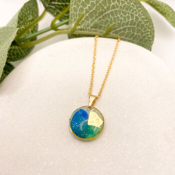 Blue, Green And Gold Foil Elegant Circle Necklace, 3 of 11