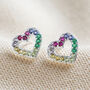 Sterling Silver Rainbow Crystal Heart Stud Earrings, thumbnail 2 of 4