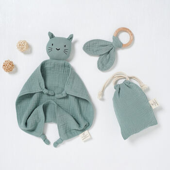 Organic Baby Cat Comforter With Teether And Bag, 3 of 6