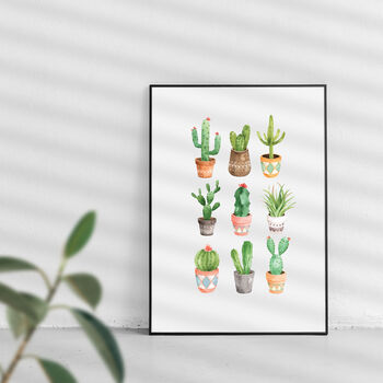 Cactus Watercolour Print Illustrated Set In Green, 5 of 5