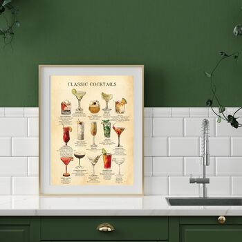 Classic Cocktails Chart Print With Recipes, 3 of 12