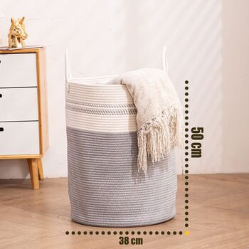 58 L Grey Cotton Rope Woven Storage Basket, 9 of 9