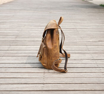 Front Pockets Vintage Look Leather Backpack, 7 of 10
