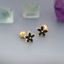 Sterling Silver Black Cz Flower Barbell Earrings, thumbnail 7 of 12