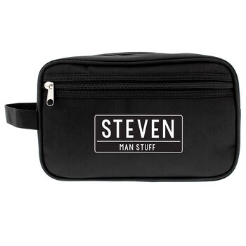 Personalised Any Message Black Wash Bag For Him, 2 of 4