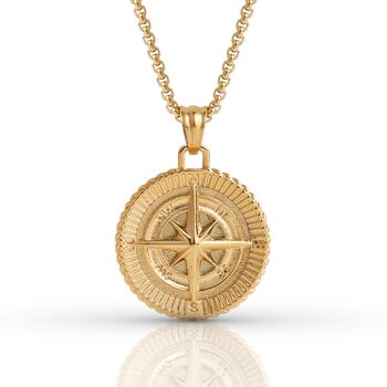 Men's 18k Gold Plated Compass Pendant 'Navigator', 8 of 9