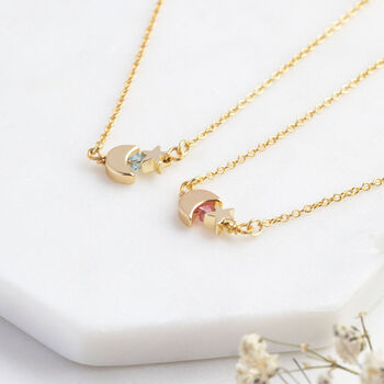 Tiny Moon And Star Necklace With Birthstone Detail, 3 of 9