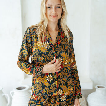 Black Silk Blend Pyjama Set, 2 of 8