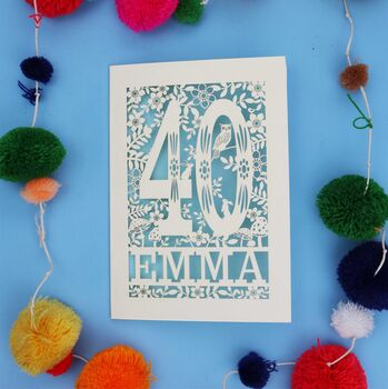 Personalised 40th Birthday Card Papercut Woodland Design, 3 of 12