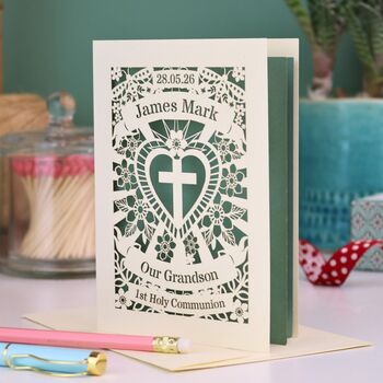 Personalised Papercut First Holy Communion Card My/Our Grandson, 4 of 5