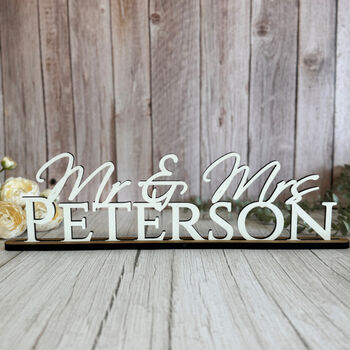 Personalised Wedding Surname Sign Mr Mrs Top Table Sign, 2 of 5